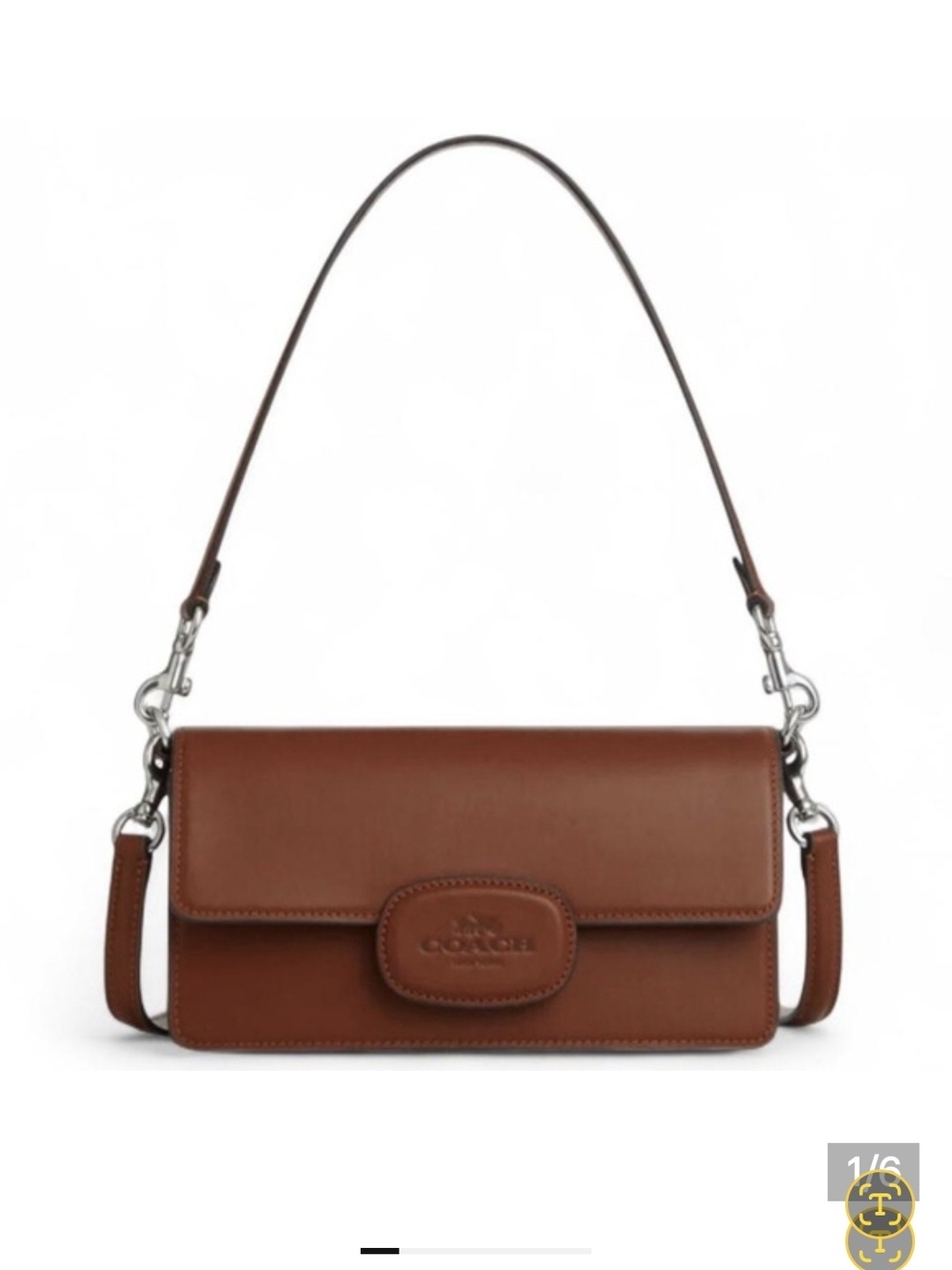 Coach ELIZA Chestnut Brown Leather Shoulder Bag with Silver Hardware
